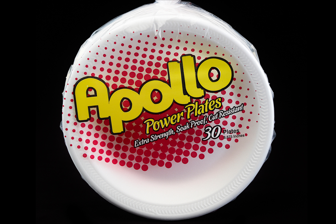 Retail pack of 30 count Apollo brand 9 inches white foam plates
