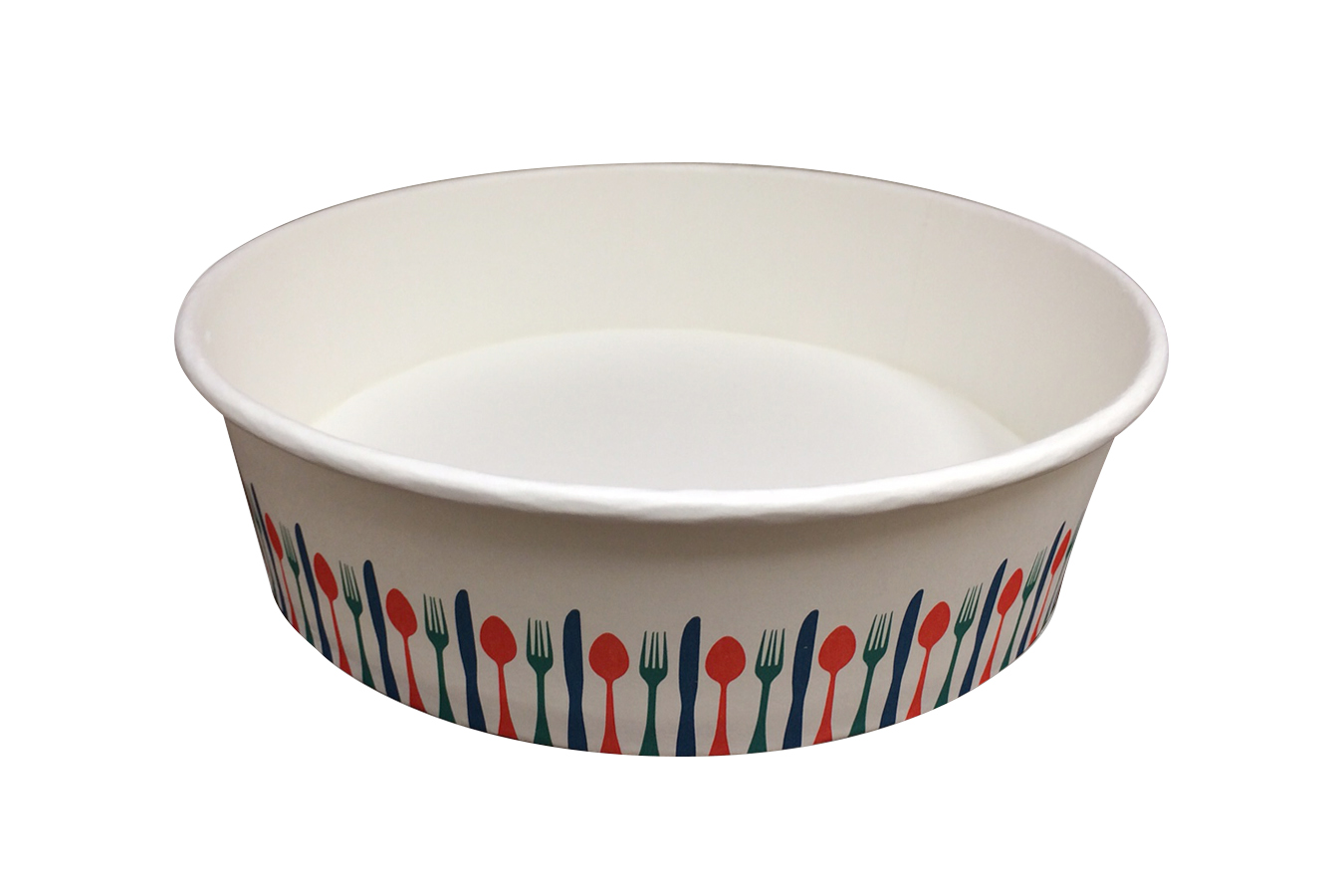 Stock print spoon fork knif color takeout container 48 oz size Athena paper bowl by Ecoapx Inc