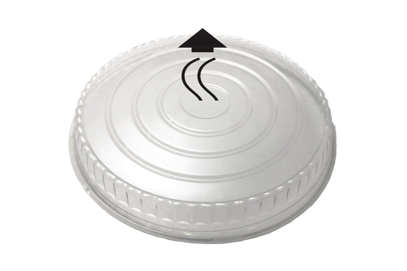 Line art illustration of clear transparent plastic vented OPS lid for Ecopax 32 oz Athena paper bowl