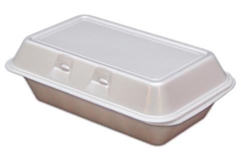 Ceres Brand white non-vented hinged foam takeout disposable container