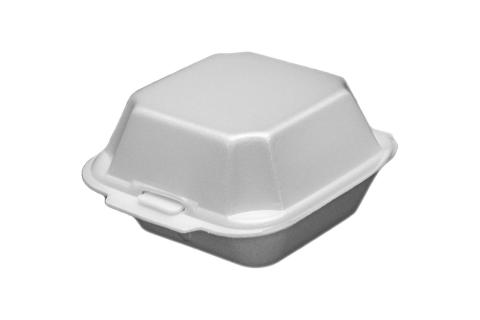White non-vented hinged foam takeout disposable container