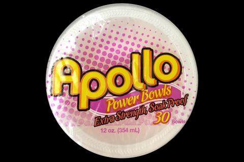 Retail pack of 30 count Apollo brand 12 oz size white foam bowl