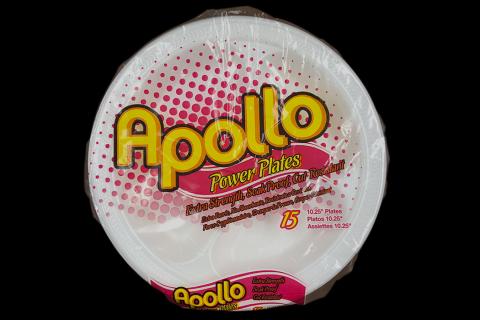 Retail pack of 15 count Apollo brand 10 inches white foam plate with 3 compartments