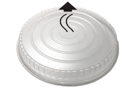 Line art illustration of clear transparent plastic vented OPS lid for Ecopax 48 oz Athena paper bowl